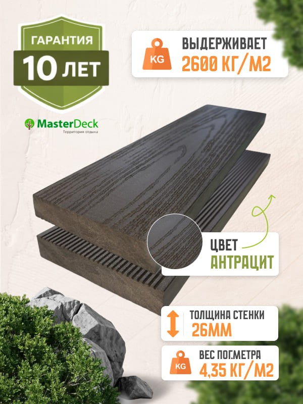 Террасная доска полнотелая MasterDeck Massive цвет Антрацит